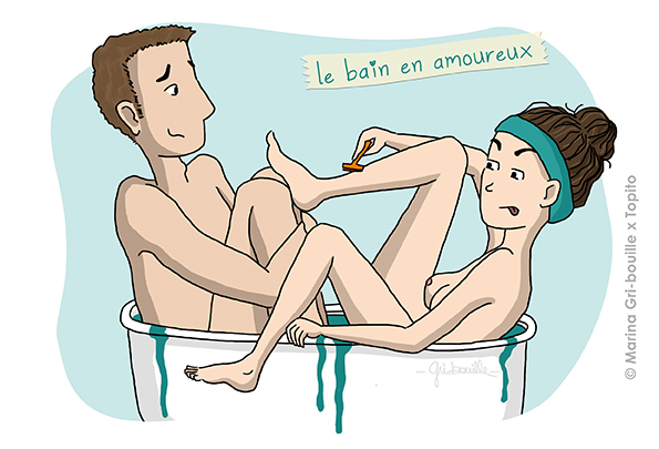 Illustration bain en amoureux galère petite baignoire