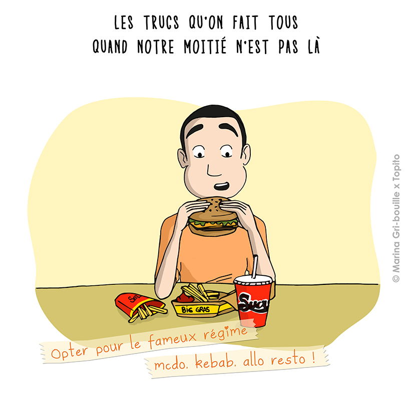 Illustration Marina Gri-Bouille Topito - Manger n'importe quoi Hamburger